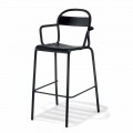 High Outdoor Stool in Aluminum with Armrests Made in Italy - Selima