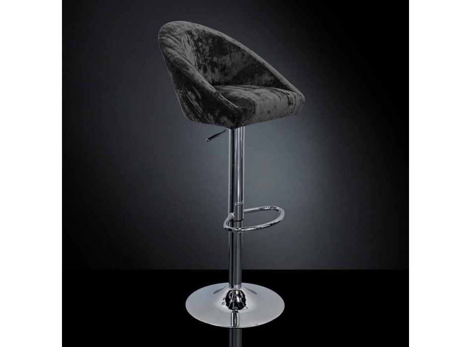 High Stool in Velvet and Steel with Adjustable Lift Made in Italy - Bilbao Viadurini