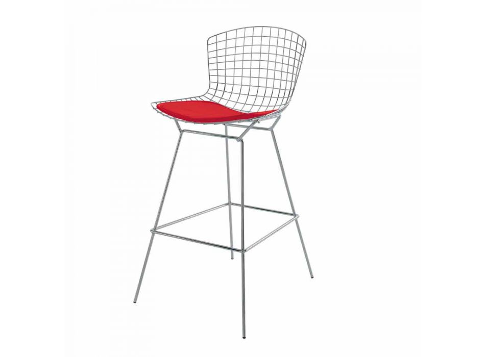 High Leather Bar Stool with Steel Structure Made in Italy - Beniamino Viadurini