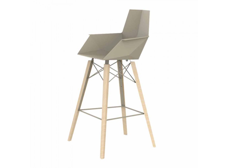 Bar Stool with Armrests in Wood and Plastic Various Colors - Faz Wood by Vondom Viadurini
