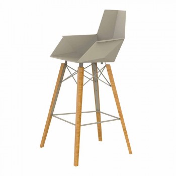 Bar Stool with Armrests in Wood and Plastic Various Colors - Faz Wood by Vondom