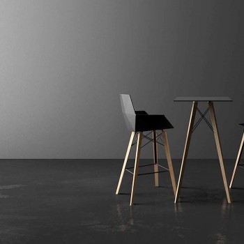 Bar Stool with Armrests in Wood and Plastic Various Colors - Faz Wood by Vondom