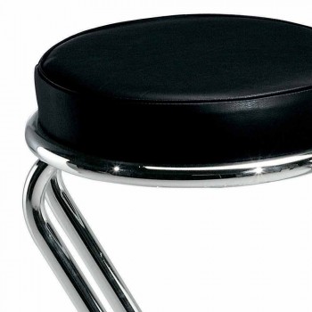 Bar Stool in Chromed Steel with Leather Seat Made in Italy - Tarquinio
