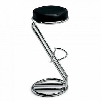 Bar Stool in Chromed Steel with Leather Seat Made in Italy - Tarquinio