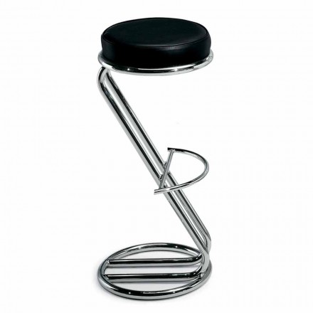 Bar Stool in Chromed Steel with Leather Seat Made in Italy - Tarquinio Viadurini