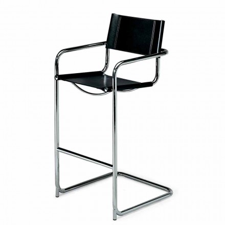 Leather Bar Stool with Chromed Steel Structure Made in Italy - Nilonte Viadurini