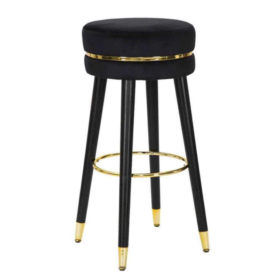 Round Bar Stool in Wood and Fabric of Modern Design - Rupert Viadurini