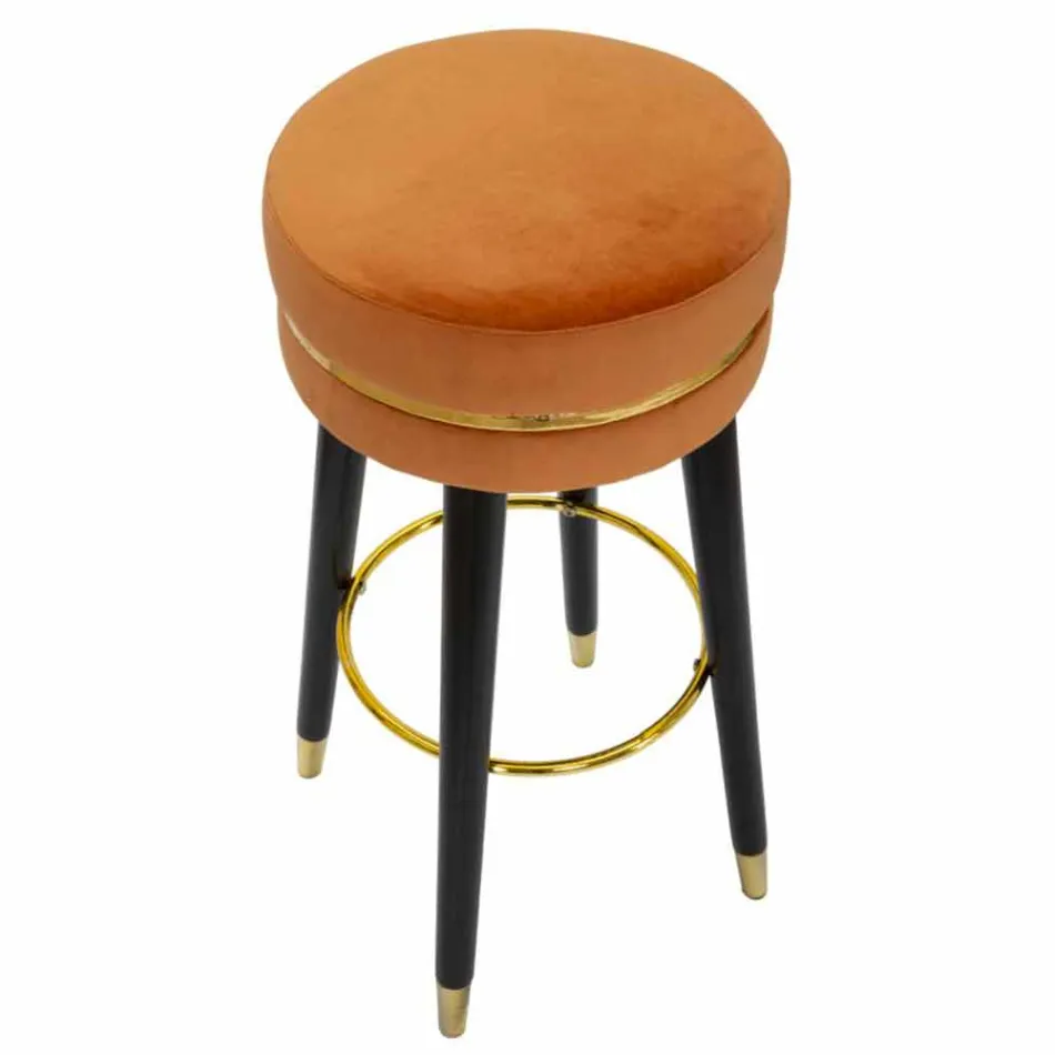 Round Bar Stool in Wood and Fabric of Modern Design - Rupert Viadurini