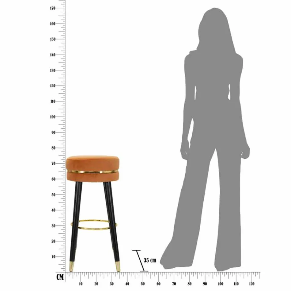 Round Bar Stool in Wood and Fabric of Modern Design - Rupert Viadurini