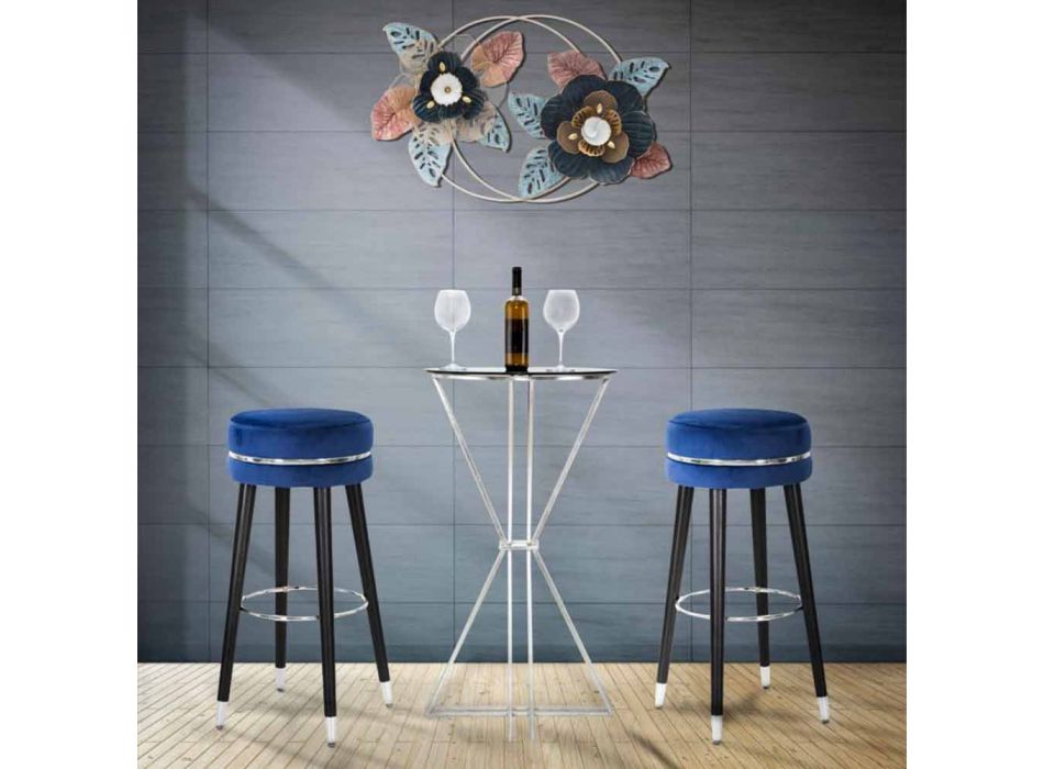 Round Bar Stool in Wood and Fabric of Modern Design - Rupert Viadurini