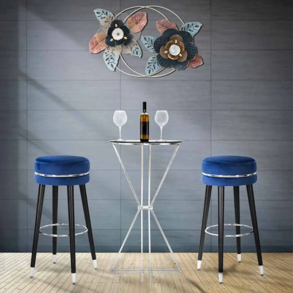 Round Bar Stool in Wood and Fabric of Modern Design - Rupert Viadurini