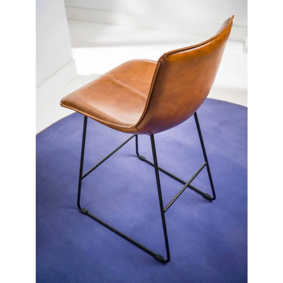 Sled Base Stool, Leather Effect Eco-leather Seat - Ovid Viadurini