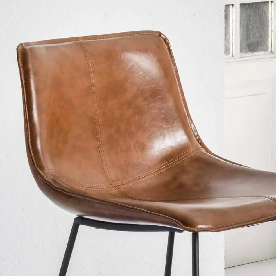 Sled Base Stool, Leather Effect Eco-leather Seat - Ovid Viadurini