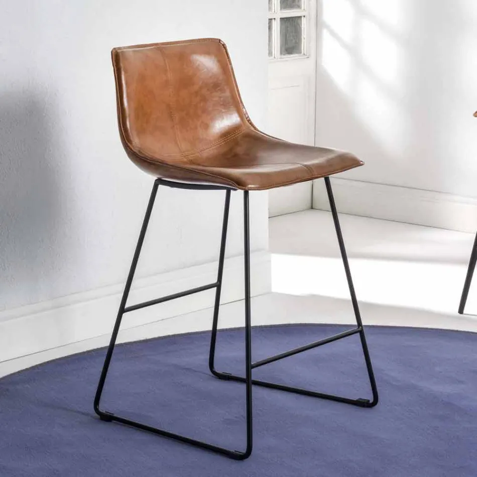 Sled Base Stool, Leather Effect Eco-leather Seat - Ovid Viadurini