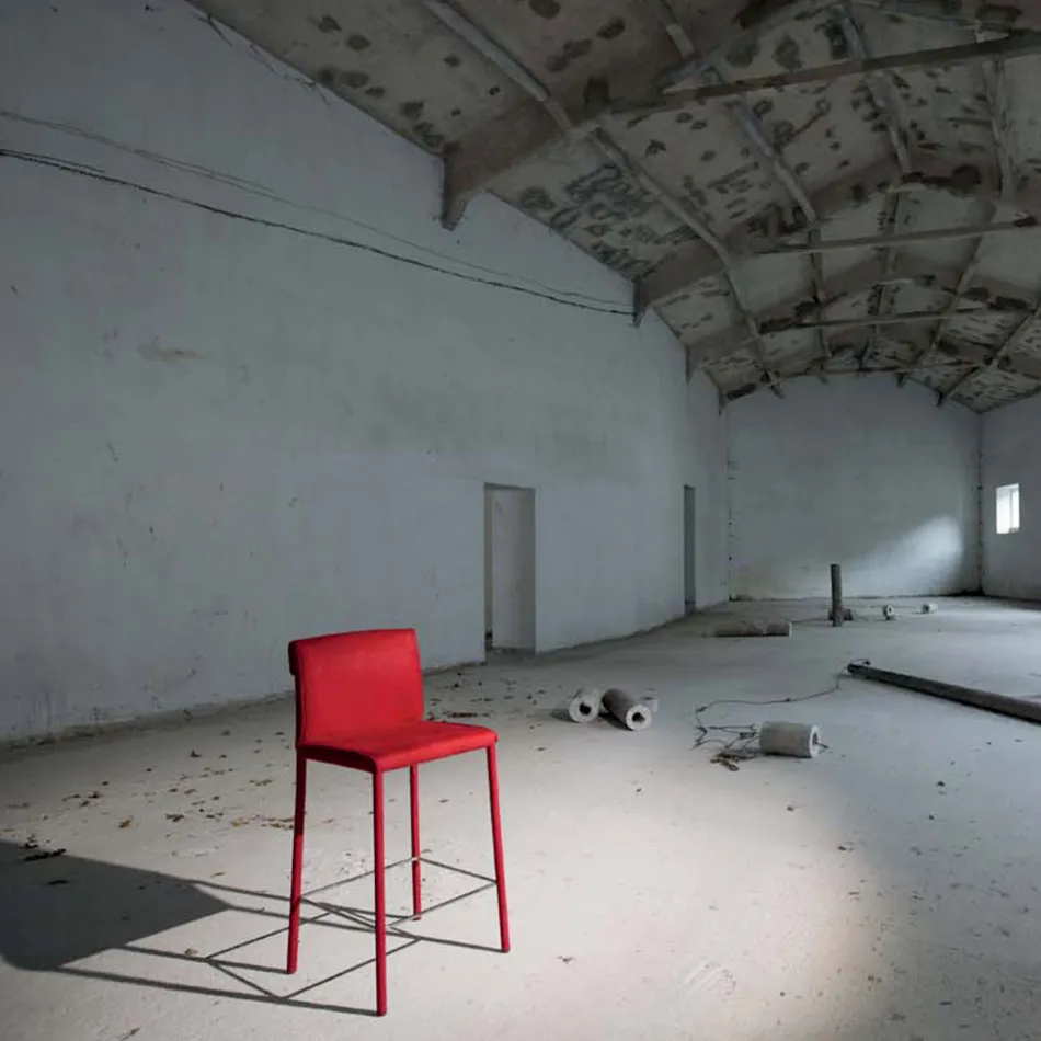 Stool Completely Upholstered in Red Technofiber Made in Italy - Screen Viadurini