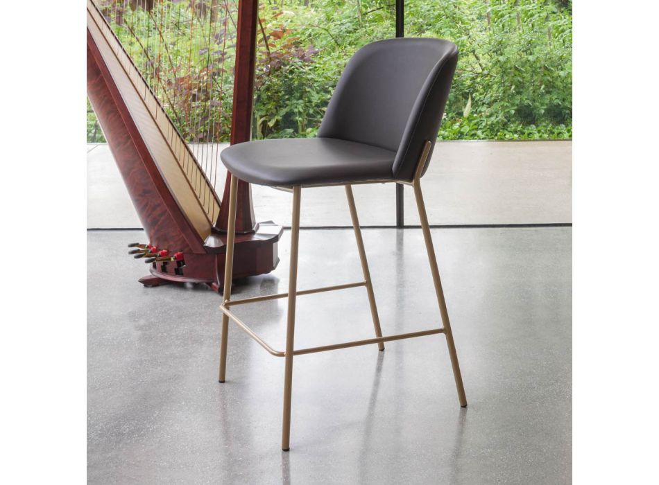 Stool with Metal Base and Faux Leather Seat Made in Italy - Ivy Viadurini