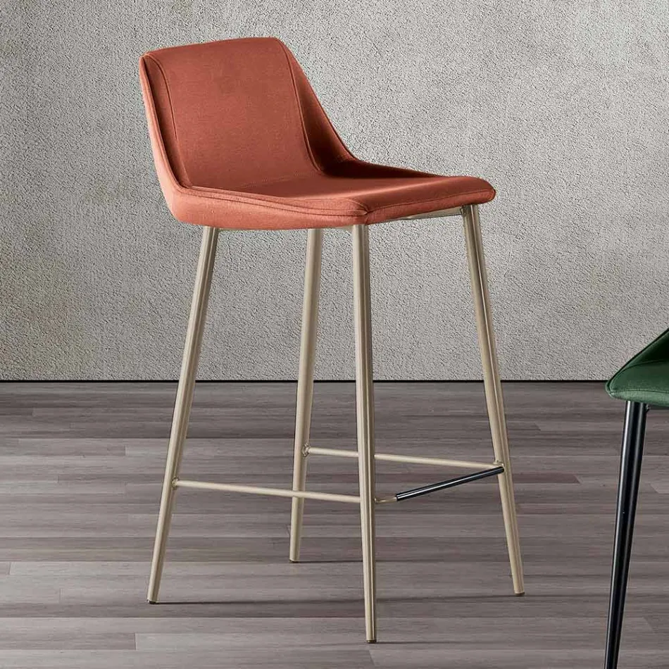 Stool with Metal Legs and Monocoque Fabric Seat Made in Italy - Hinata Viadurini