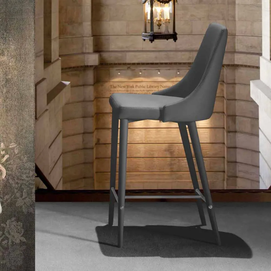 Stool with Backrest, Design Metal Base - Berenice Viadurini