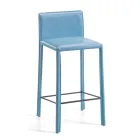 Stool with Low Back in Blue Leather Made in Italy - Delfino Viadurini