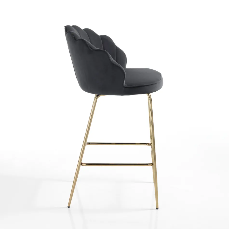 Stool with Padded Seat Covered in Fabric - Silicon Viadurini