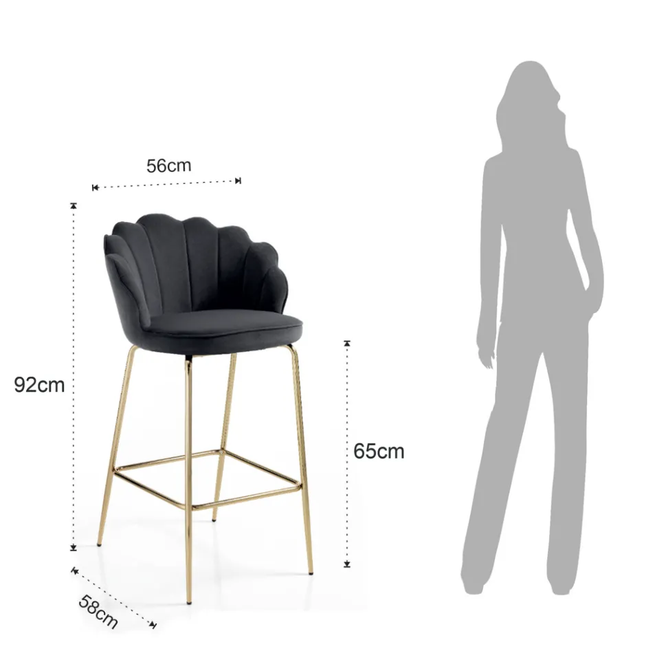 Stool with Padded Seat Covered in Fabric - Silicon Viadurini