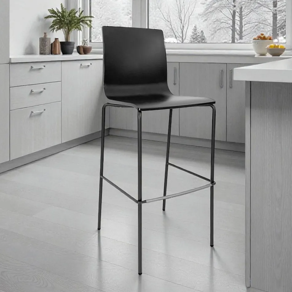 Kitchen Stool in Steel and Technopolymer Made in Italy 2 Pieces - Ghirlanda Viadurini