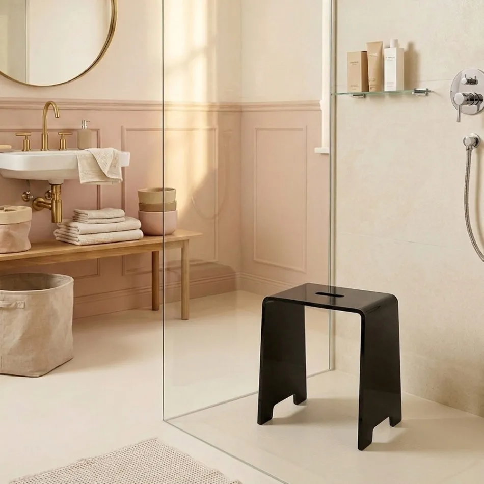 Penelope - Black Plexiglass Designer Bathroom Stool Made in Italy Viadurini