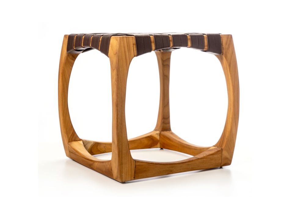 Designer Bathroom Stool Made of Teak with Woven Seat - Yucca Viadurini