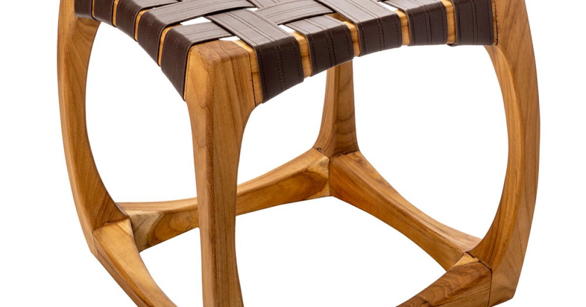 Teak Bathroom Stool with Woven Seat
