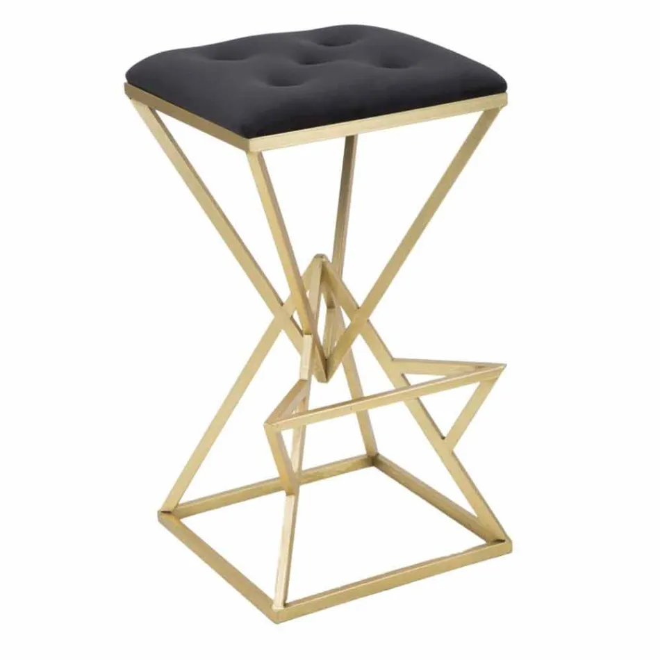 High Square Design Bar Stool in Iron and Fabric - Sillie Viadurini