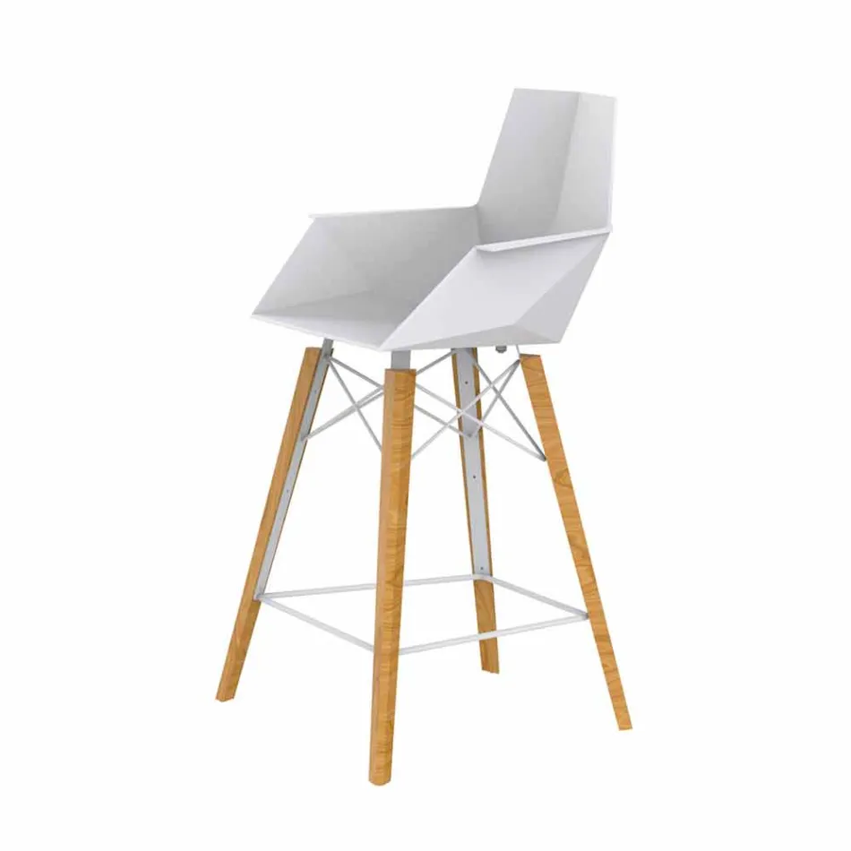 Kitchen Stool with Armrests in Wood and Plastic - Faz Wood by Vondom Viadurini
