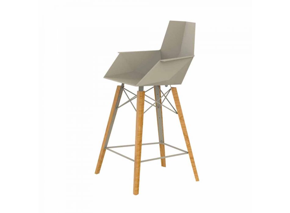 Kitchen Stool with Armrests in Wood and Plastic - Faz Wood by Vondom Viadurini