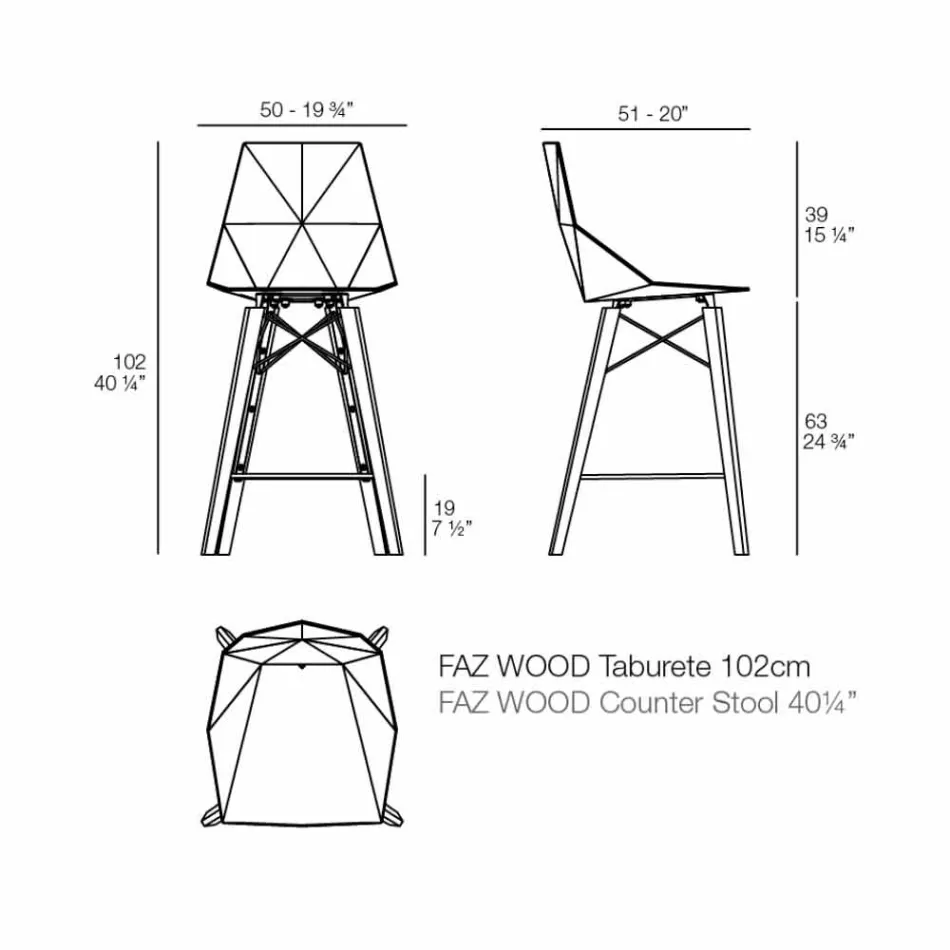 Design Kitchen Stool in Wood and Plastic Various Colors - Faz Wood by Vondom Viadurini