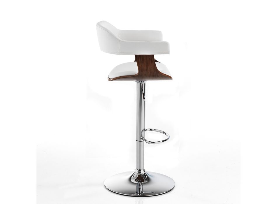 Kitchen Stool in Wood, Synthetic Leather and Chromed Metal - Pondo Viadurini