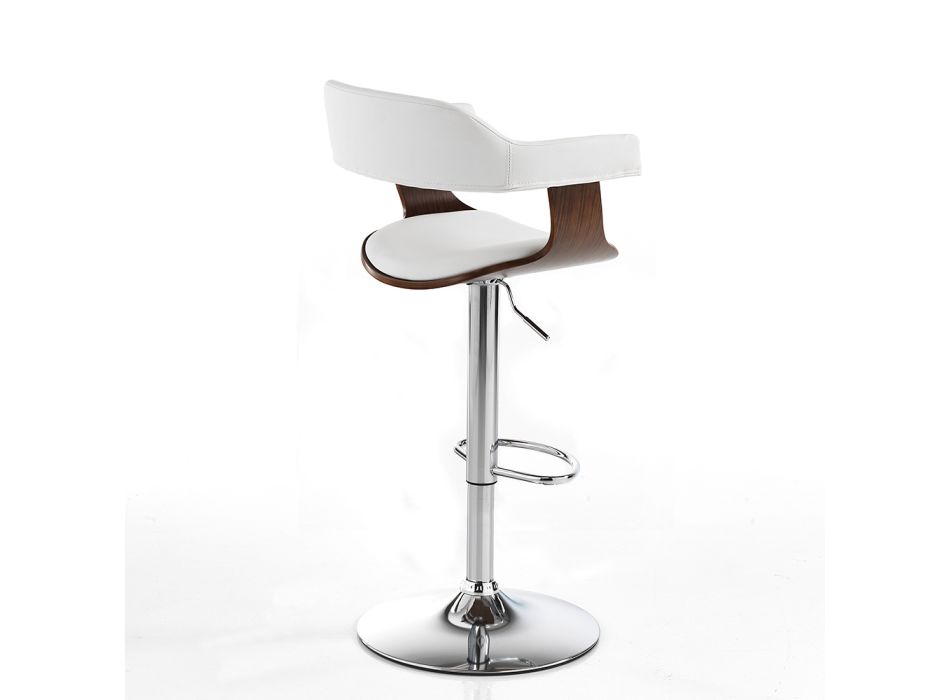 Kitchen Stool in Wood, Synthetic Leather and Chromed Metal - Pondo Viadurini