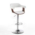 Kitchen Stool in Wood, Synthetic Leather and Chromed Metal - Pondo