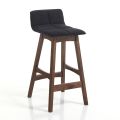Kitchen Stool in Gray Fabric and Solid Wood 2 Pieces - Tonino