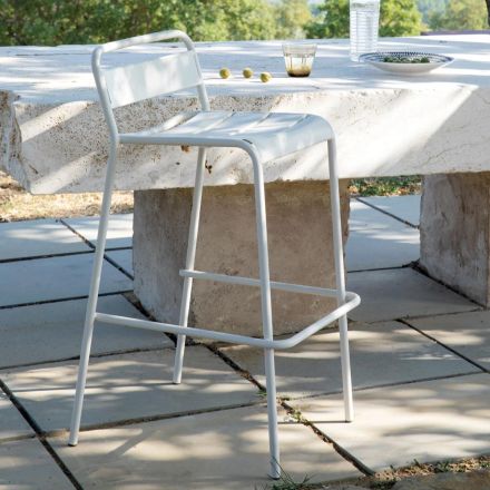 Stackable Outdoor Stool in Galvanized Metal Made in Italy - Amina Viadurini
