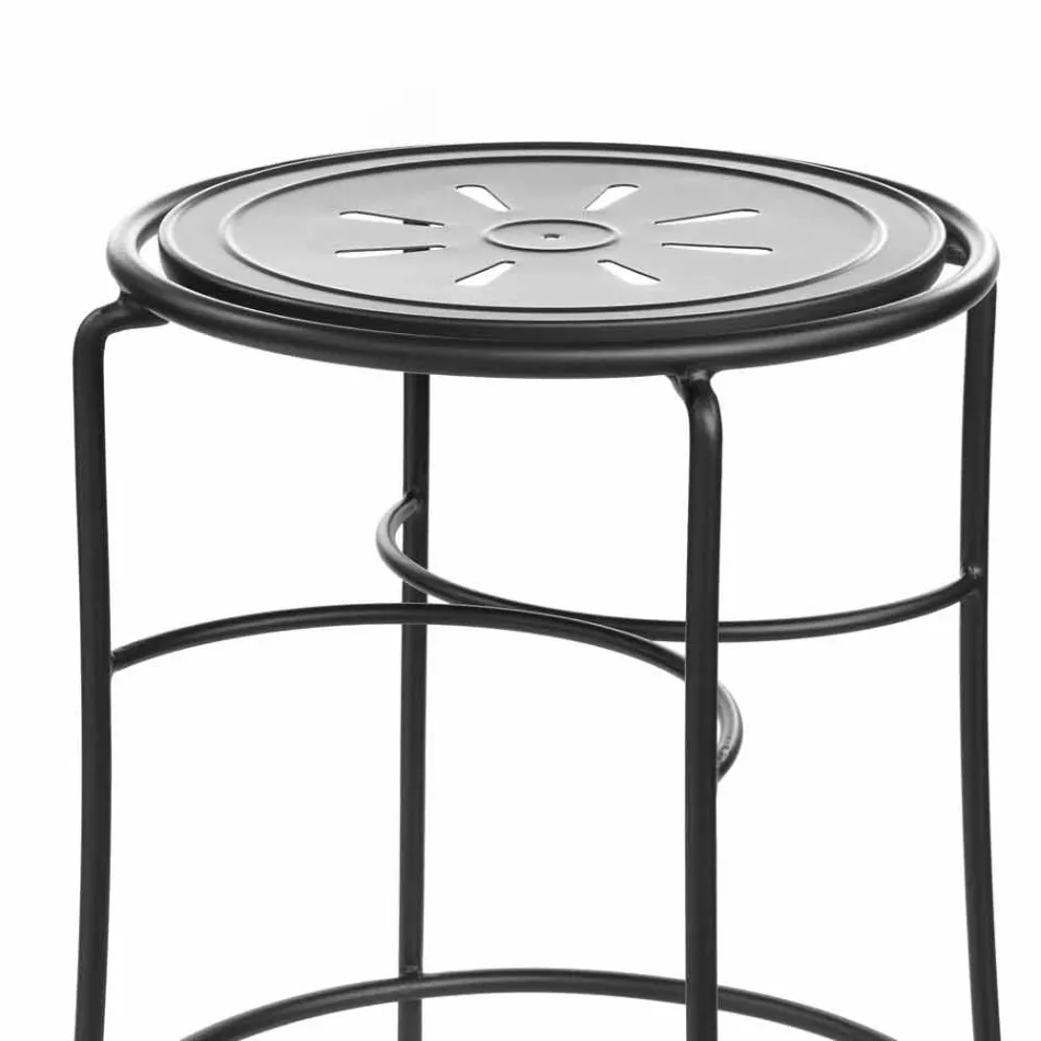 Handmade Iron Garden Stool with Footrest Made in Italy - Sireo Viadurini