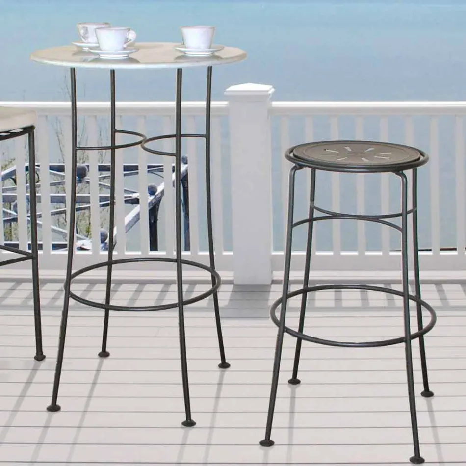 Handmade Iron Garden Stool with Footrest Made in Italy - Sireo Viadurini