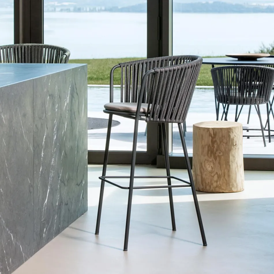 Stainless Steel Garden Stool and Rope Backrest - Luxura Viadurini