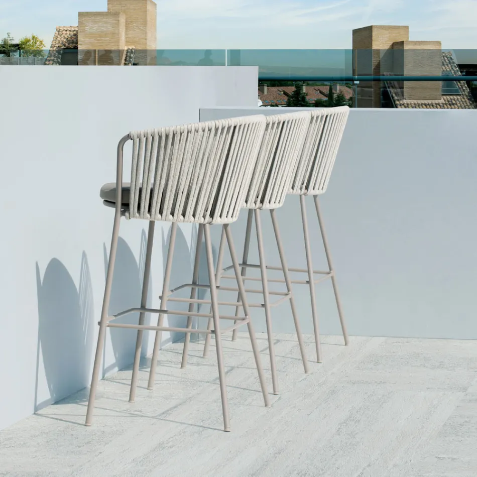 Stainless Steel Garden Stool and Rope Backrest - Luxura Viadurini