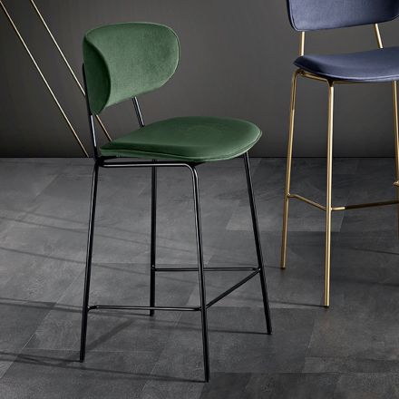 Dining Stool in Fabric of 2 Different Finishes Made in Italy - Sanemi Viadurini