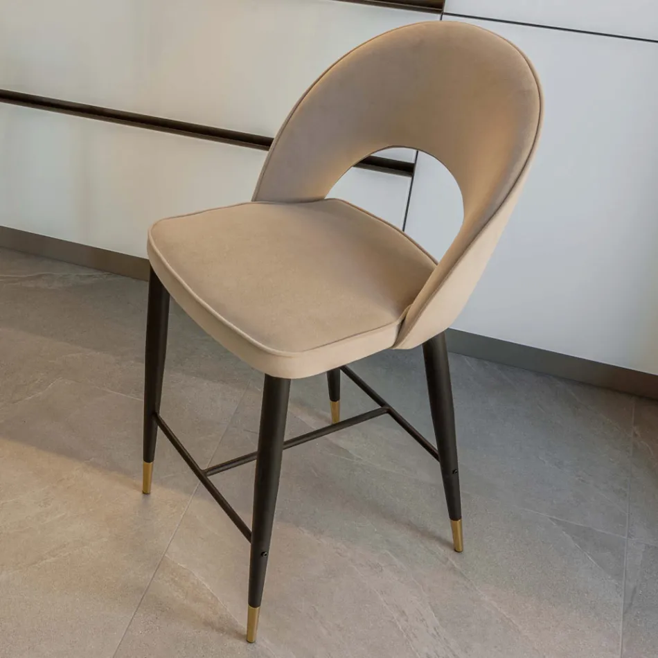 Living Room Stool with Metal Structure and Galvanic Brass Tips - Sergei Viadurini