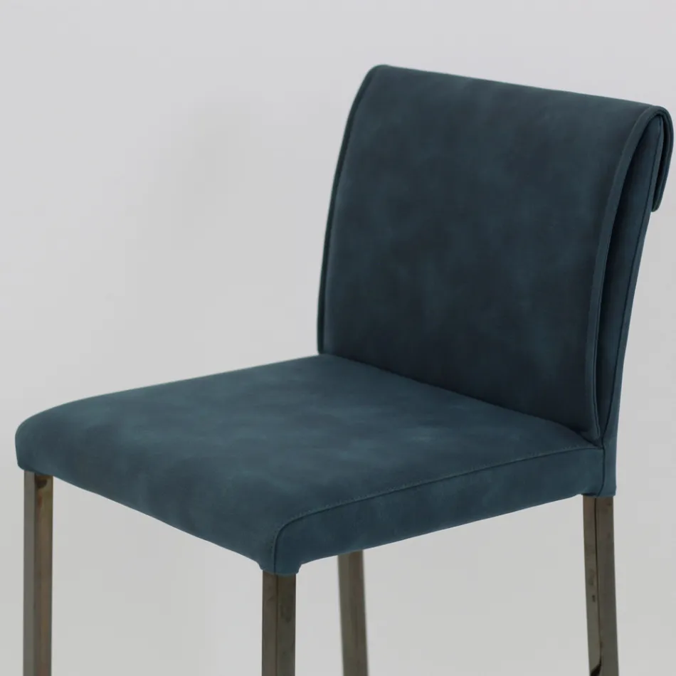 Living Room Stool in Faux Leather and Structure in Nikel Made in Italy - Cleto Viadurini