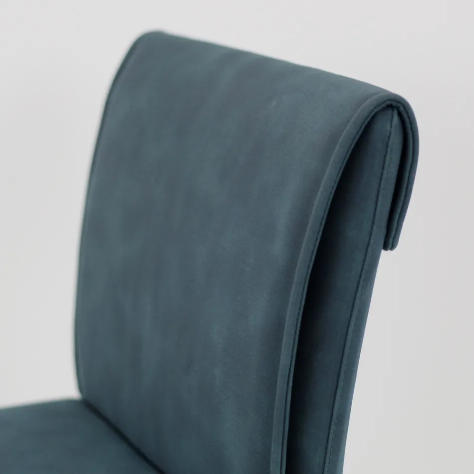 Living Room Stool in Faux Leather and Structure in Nikel Made in Italy - Cleto Viadurini