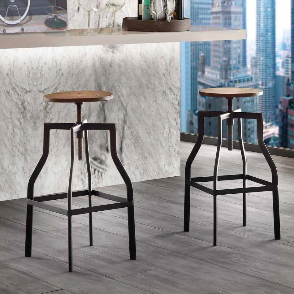 Design adjustable stool in metal and wood produced in Italy Livorno Viadurini