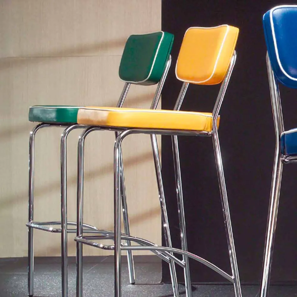 50s design stool in Unica graffiti faux leather Viadurini