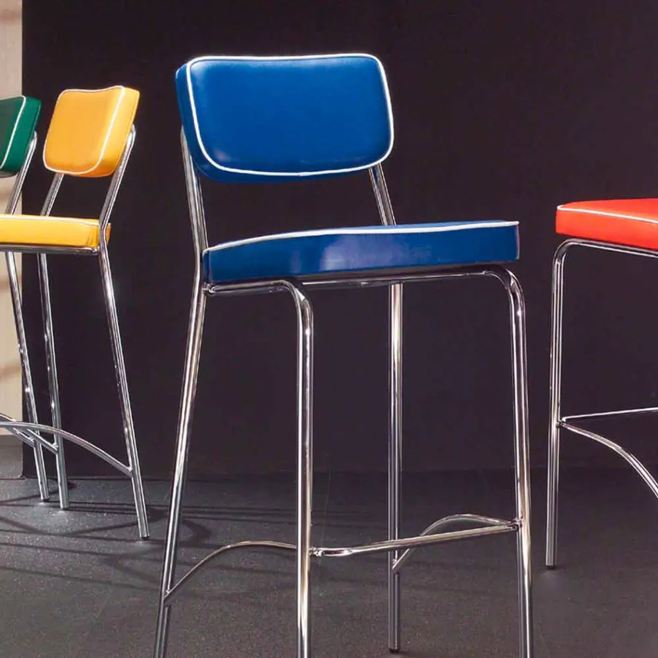 50s design stool in Unica graffiti faux leather Viadurini