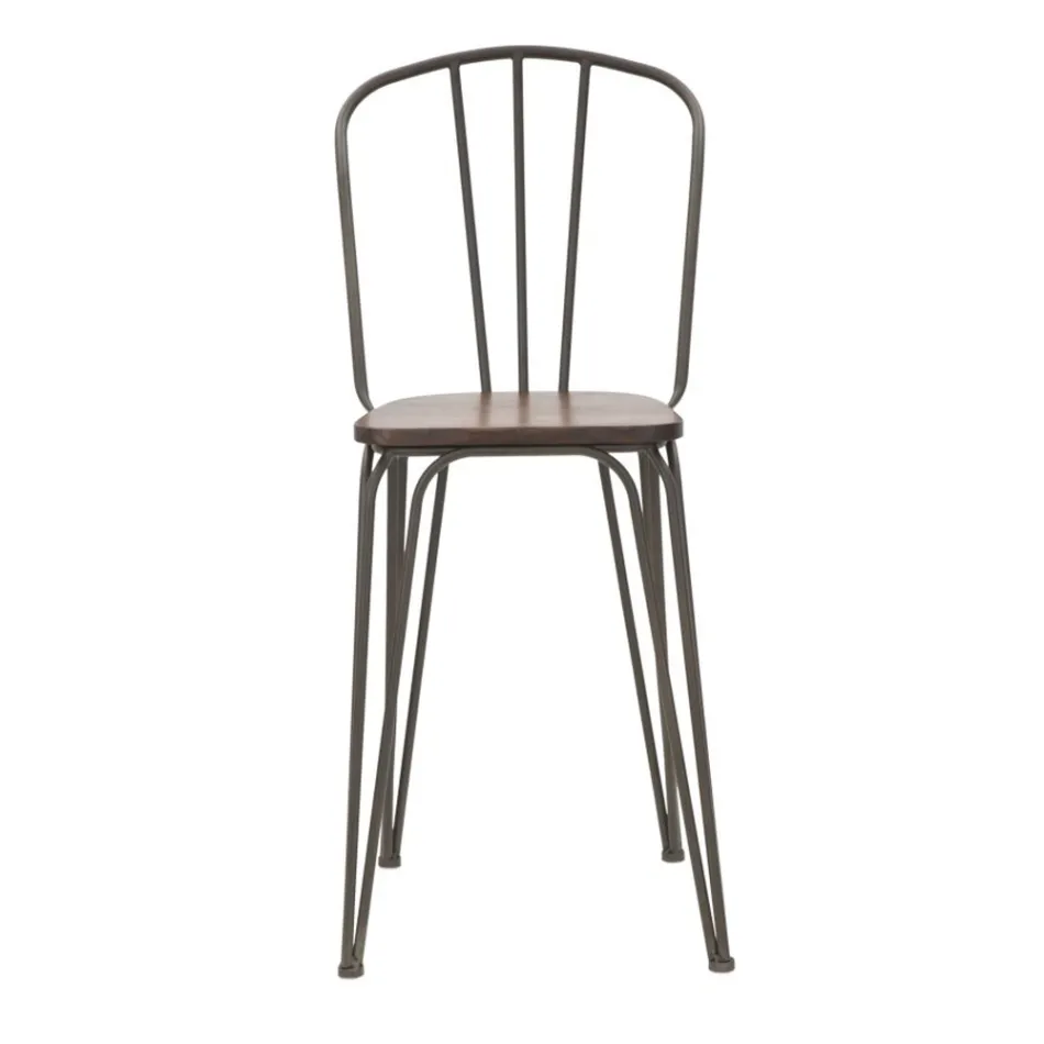 Modern Design Stool in Industrial Style in Iron and Wood, 2 Pieces - Erika Viadurini